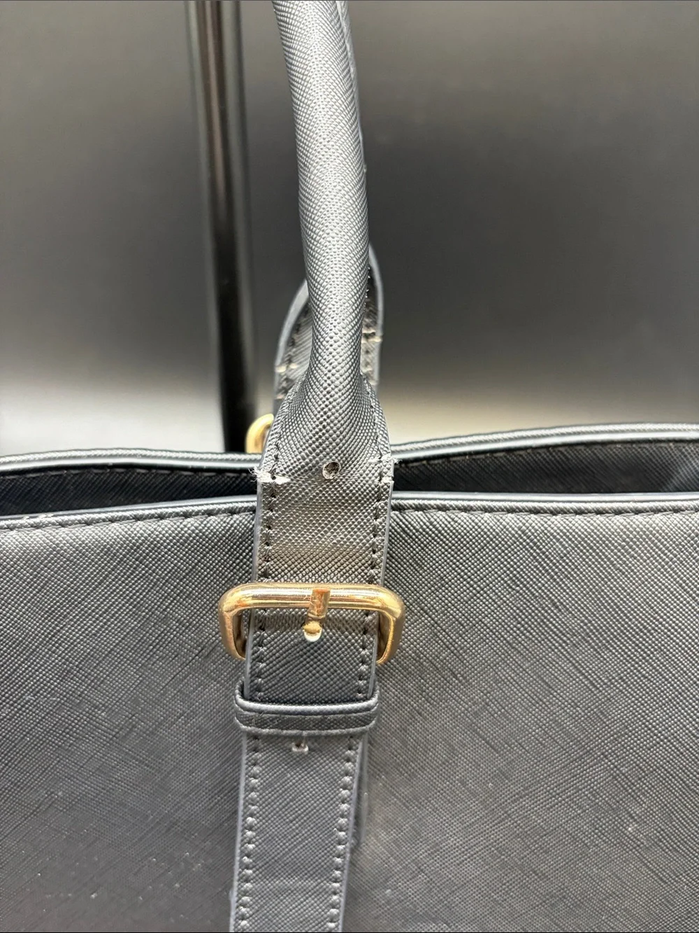 Black Laptop Tote with Bow and Gold Accents